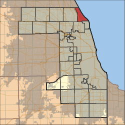 Map highlighting New Trier Township, Cook County, Illinois